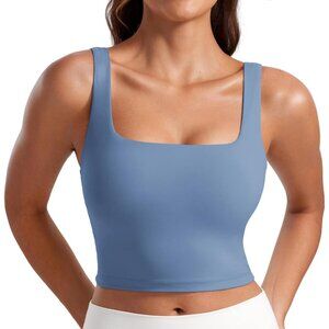 👑Women's Oasis Blue Sleeveless Pullover Square Neck Sports Padded Crop Tank Top